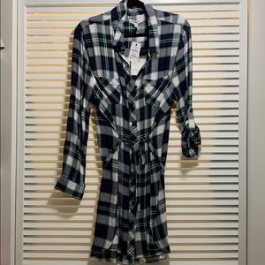 Super cute plaid button-down dress- green/blue